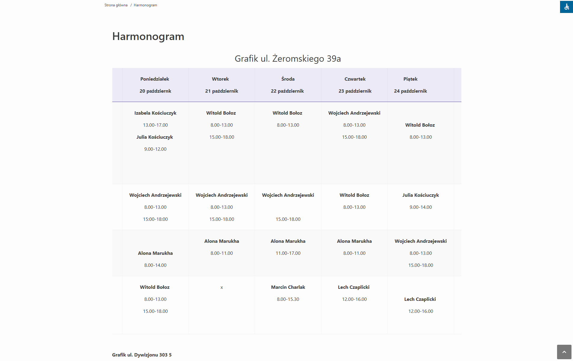 Mój Lekarz - harmonogram